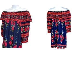 Bohemian Floral Rayon Blouse Top Medium Cottagecore Flowy Relaxed Fit Casual